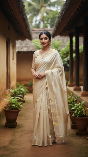 Eri Silk Saree in Assamese Village Courtyard template preview