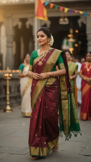 Adult person in Gadwal Saree Walking at Religious Event template preview
