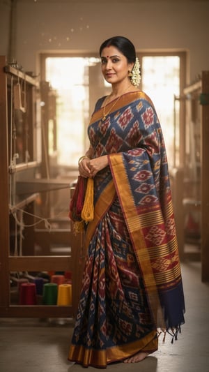 Adult person in Ikat Saree at Handloom Workshop template preview