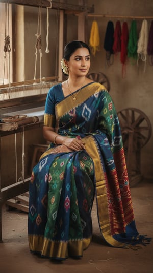 Ikat Saree Weaver Near Traditional Loom template preview