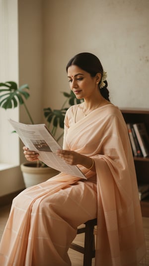 Cotton Saree Scene: Person Reading Newspaper template preview
