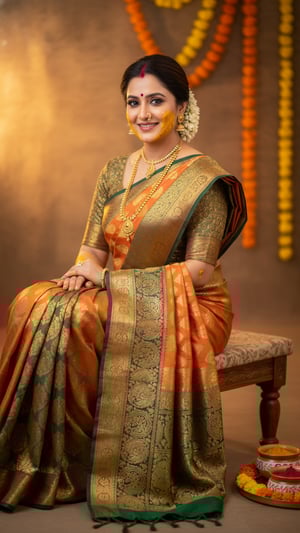 Paithani Saree Haldi Ceremony Seated Portrait template preview