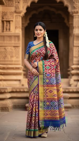 Pochampally Ikat Saree near Heritage Architecture template preview