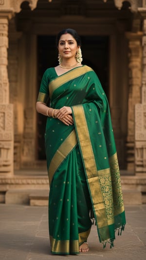 Vibrant Silk Cotton Saree at Temple Entrance template preview