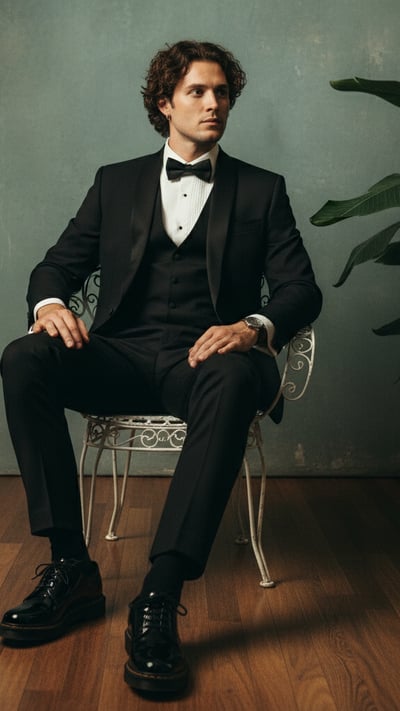 Tuxedo & Tropicals — Formal Contrast Portrait - AI transformation template
