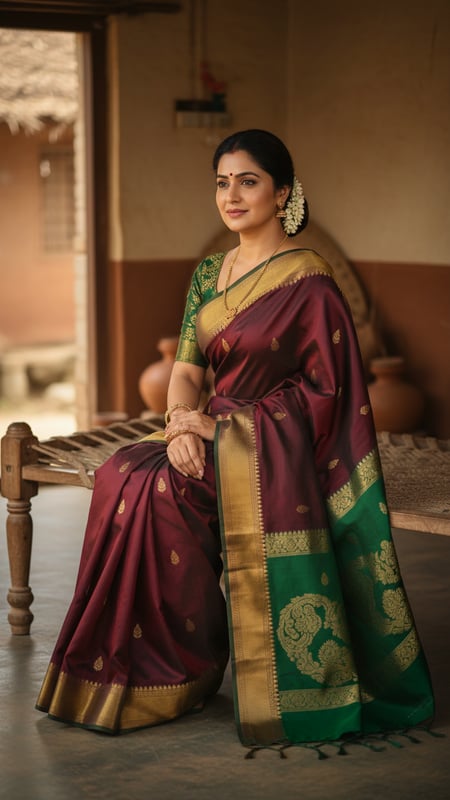 View Arani Silk Saree in Rural South Indian Home full size Arani Silk Saree in Rural South Indian Home template preview