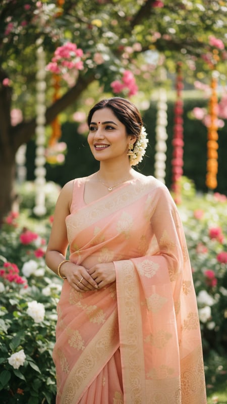 View Banarasi Organza Saree Garden Celebration full size Banarasi Organza Saree Garden Celebration template preview