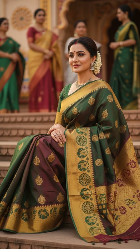 View Bomkai Saree on Steps at Cultural Event full size Bomkai Saree on Steps at Cultural Event template preview