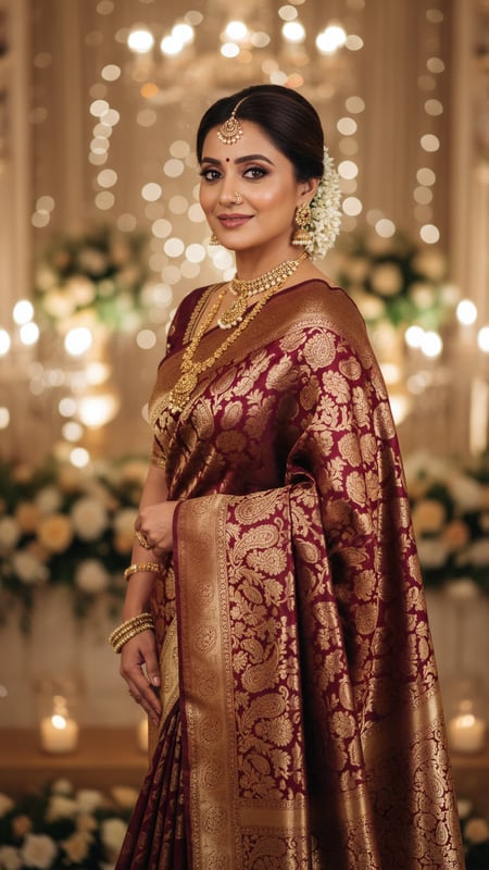 View Brocade Saree at Formal Wedding Reception full size Brocade Saree at Formal Wedding Reception template preview