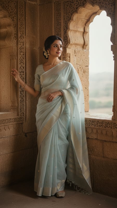 View Chanderi Saree at Historic Fort Window full size Chanderi Saree at Historic Fort Window template preview