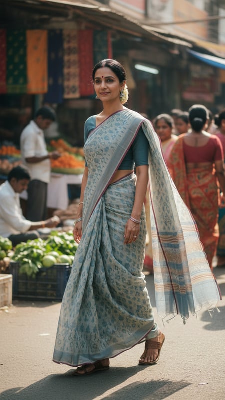 View Adult Person in Cotton Saree Walking Through Indian Local Market full size Adult Person in Cotton Saree Walking Through Indian Local Market template preview