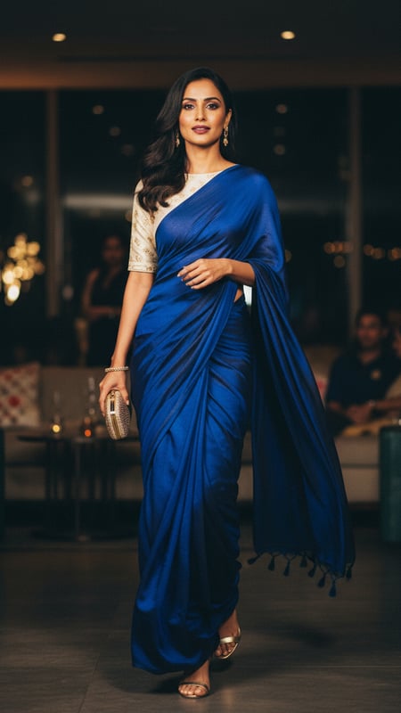 View Elegant Crepe Saree at Cocktail Event full size Elegant Crepe Saree at Cocktail Event template preview
