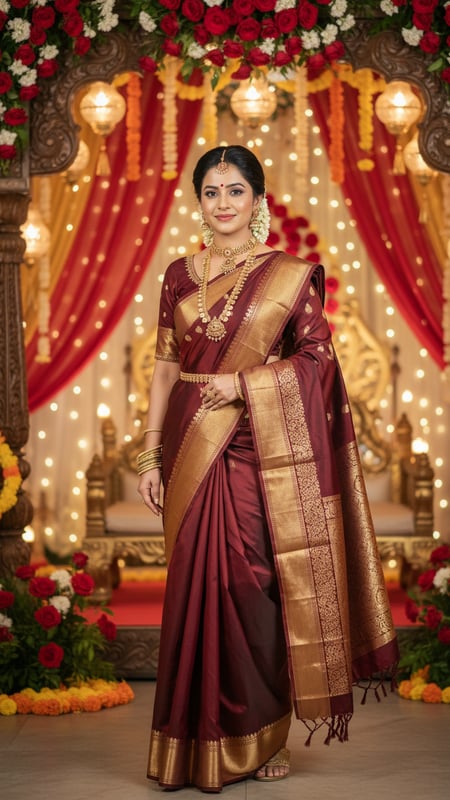 View Dharmavaram Silk Saree in Decorated Wedding Hall full size Dharmavaram Silk Saree in Decorated Wedding Hall template preview