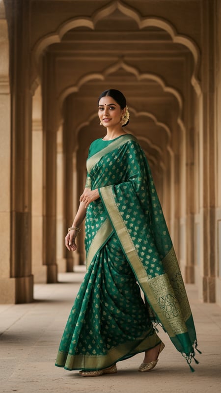 View Emerald Banarasi Georgette Saree - Heritage Corridor Walk full size Emerald Banarasi Georgette Saree - Heritage Corridor Walk template preview