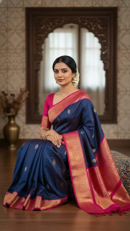 View Gadwal Saree Indoor Seated Portrait full size Gadwal Saree Indoor Seated Portrait template preview