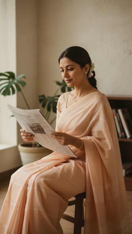 View Cotton Saree Scene: Person Reading Newspaper full size Cotton Saree Scene: Person Reading Newspaper template preview