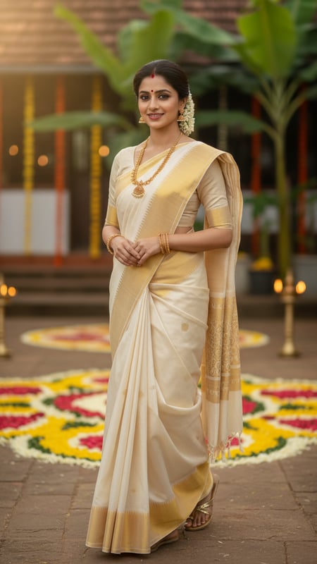 View Kasavu Saree at Onam Festival full size Kasavu Saree at Onam Festival template preview