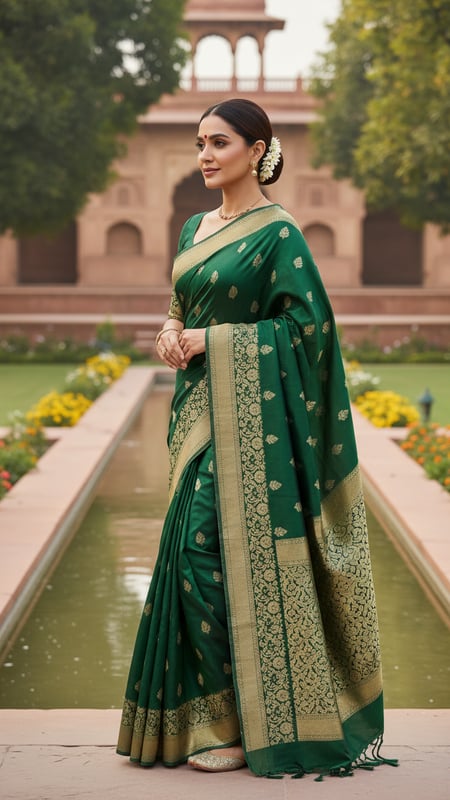 View Kashmiri Silk Saree Elegance in a Mughal Garden full size Kashmiri Silk Saree Elegance in a Mughal Garden template preview