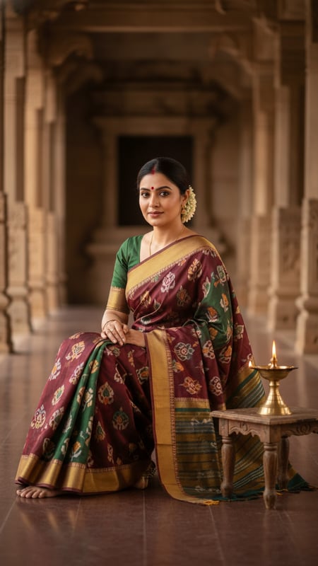 View Khandua Saree with Oil Lamp in Traditional Setting full size Khandua Saree with Oil Lamp in Traditional Setting template preview
