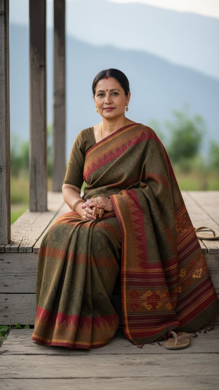 View Kullu Woolen Saree on Wooden Porch full size Kullu Woolen Saree on Wooden Porch template preview