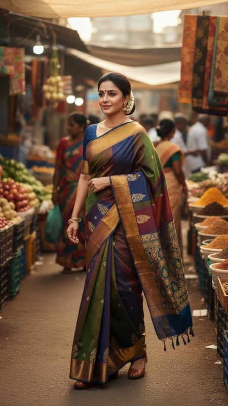 View Molakalmuru Saree in Vibrant Weekly Market Scene full size Molakalmuru Saree in Vibrant Weekly Market Scene template preview
