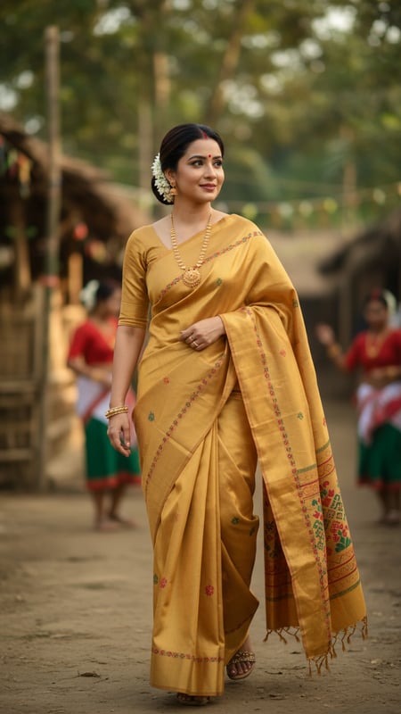 View Muga Silk Saree during Bihu Festival full size Muga Silk Saree during Bihu Festival template preview