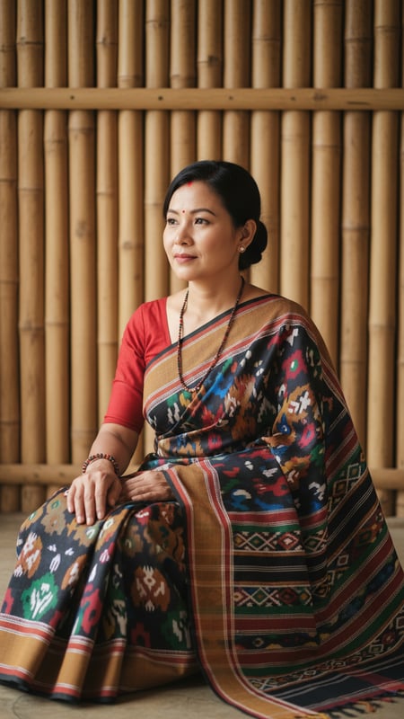 View Naga Handloom Saree near Bamboo Wall full size Naga Handloom Saree near Bamboo Wall template preview