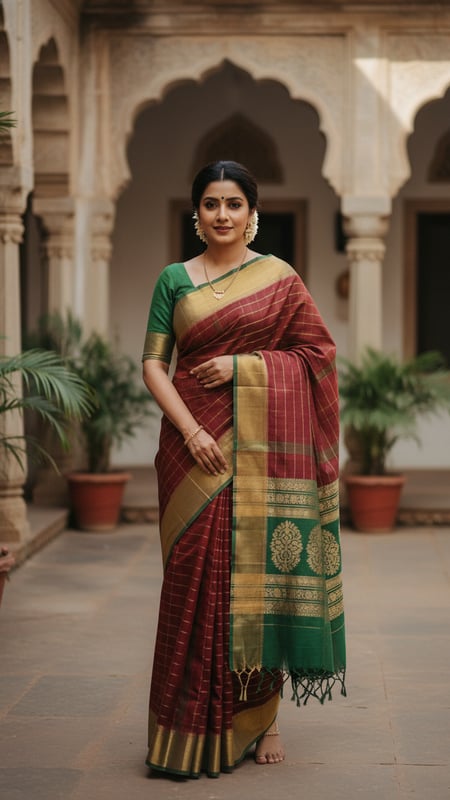 View Narayanpet Cotton-Silk Saree in Traditional Courtyard full size Narayanpet Cotton-Silk Saree in Traditional Courtyard template preview