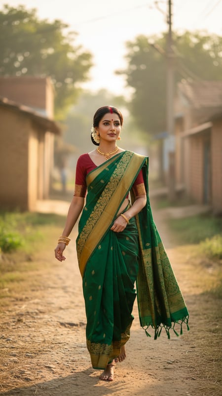 View Nauvari Saree on Village Path full size Nauvari Saree on Village Path template preview