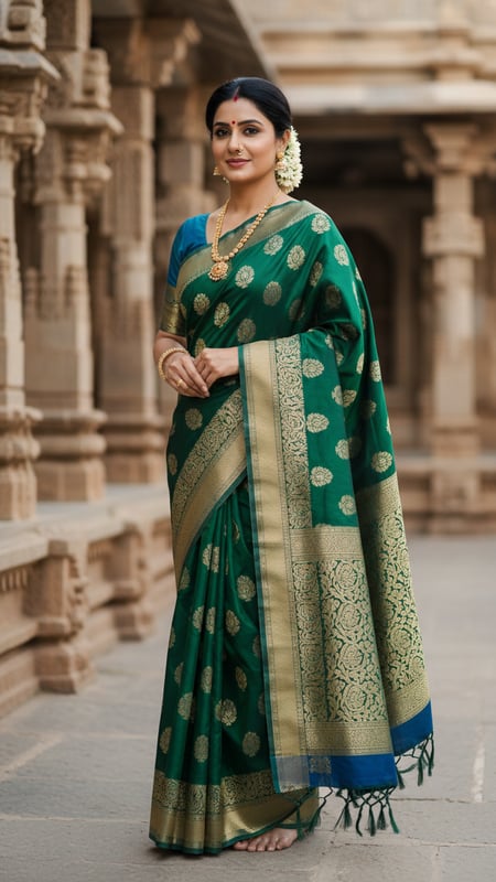 View Maharashtrian Paithani Saree in Temple Courtyard full size Maharashtrian Paithani Saree in Temple Courtyard template preview