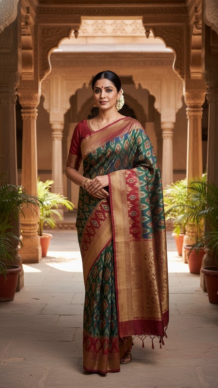 View Patola Saree in Heritage Gujarati Haveli Courtyard full size Patola Saree in Heritage Gujarati Haveli Courtyard template preview