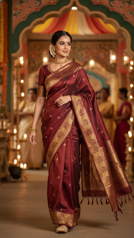 View Raw Silk Saree Graceful Walk at Cultural Event full size Raw Silk Saree Graceful Walk at Cultural Event template preview