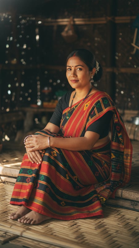View Rignai Saree on Bamboo Floor full size Rignai Saree on Bamboo Floor template preview