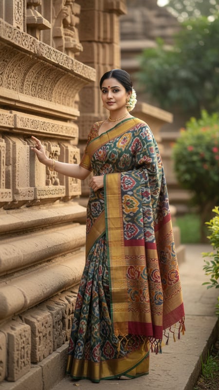 View Sambalpuri Ikat Saree at Odisha Temple full size Sambalpuri Ikat Saree at Odisha Temple template preview