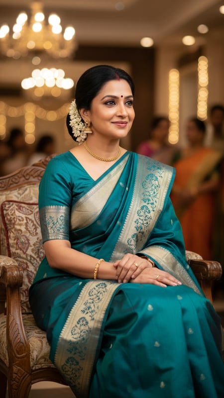 View Silk Cotton Saree at Family Function, Seated Pose full size Silk Cotton Saree at Family Function, Seated Pose template preview