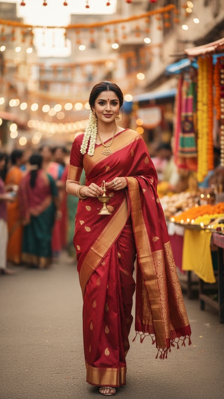 View Adult in Silk Cotton Saree Walking During Festival full size Adult in Silk Cotton Saree Walking During Festival template preview