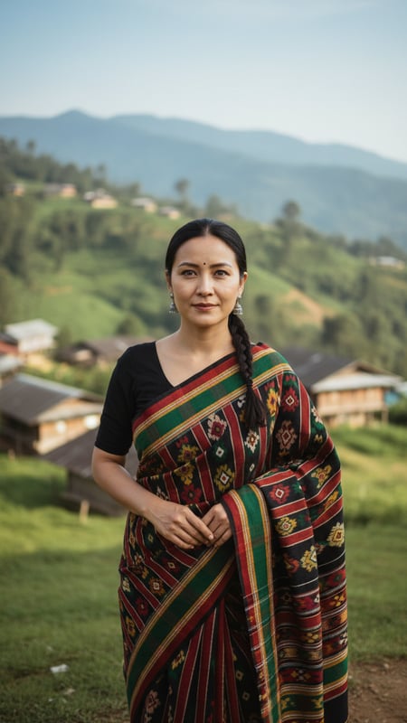 View Traditional Mizo Puan Saree on Mizoram Hillside full size Traditional Mizo Puan Saree on Mizoram Hillside template preview