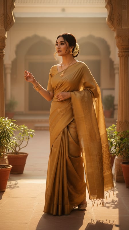 View Tussar Silk Saree in Sunlit Courtyard full size Tussar Silk Saree in Sunlit Courtyard template preview