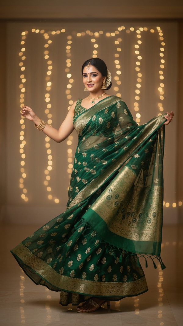 Banarasi Georgette Saree Twirl for Reception - AI transformation template example