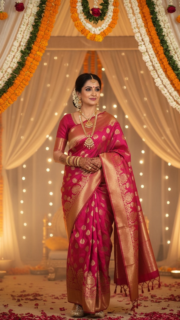 Banarasi Silk Saree Mandap Ceremony - AI transformation template example