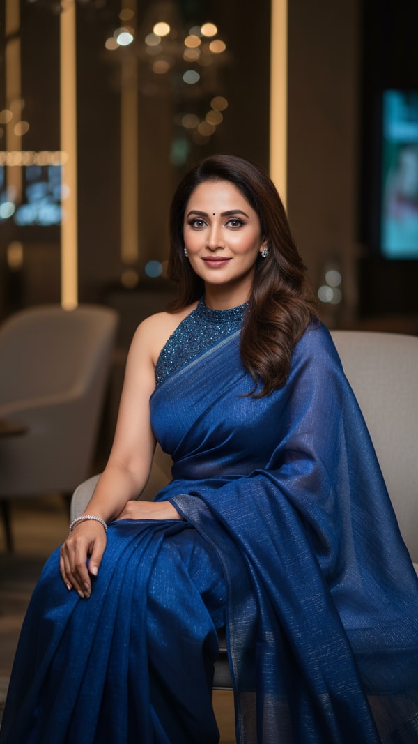 Georgette Saree at Modern Party Scene - AI transformation template example