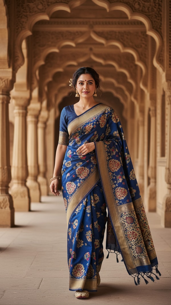 Kashmiri Silk Saree in Heritage Corridor Walk - AI transformation template example