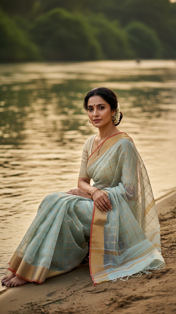 Kota Doria Saree by Riverbank - AI transformation template example