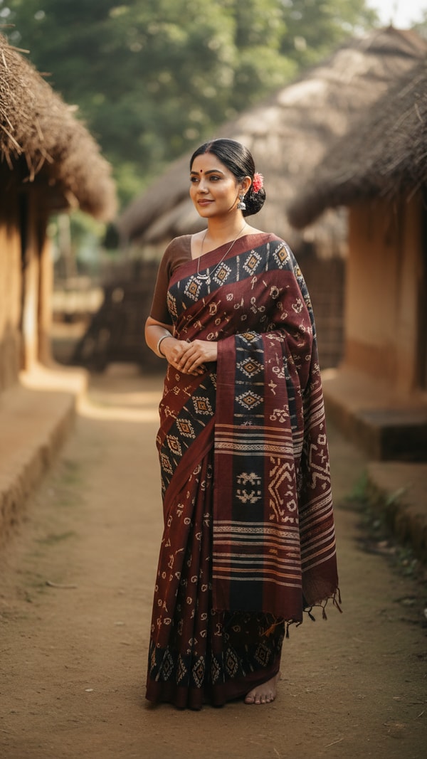Kotpad Saree in Tribal Village Setting - AI transformation template example