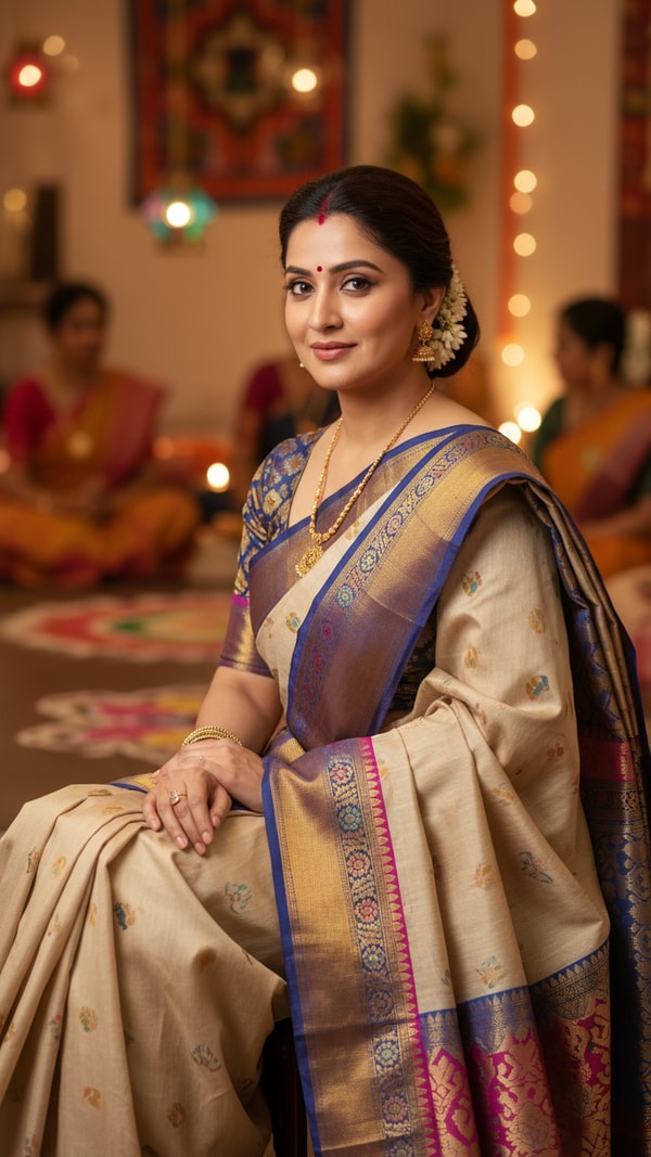 Maheshwari Saree at Cultural Gathering - AI transformation template example