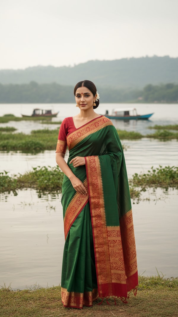 Moirang Phee Saree near Loktak Lake - AI transformation template example