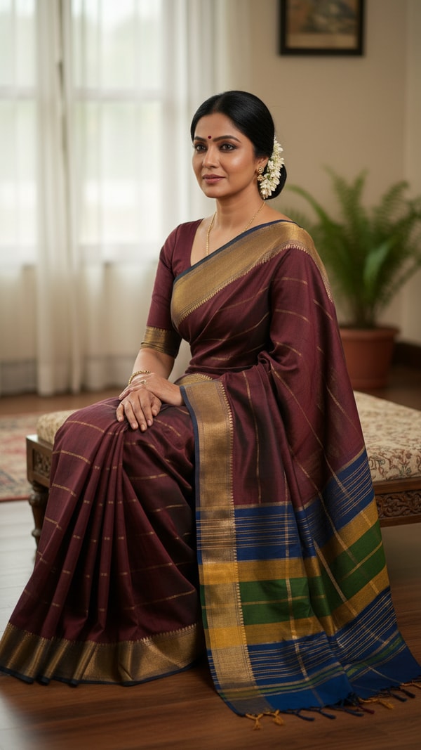 Narayanpet Cotton-Silk Saree Indoors Portrait - AI transformation template example
