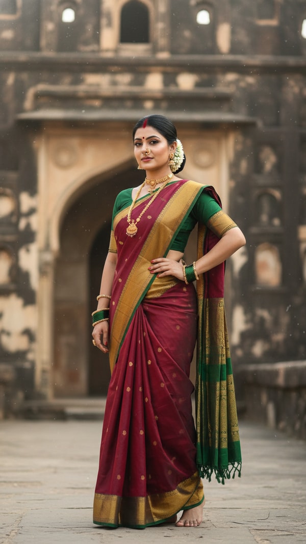 Nauvari Saree at Historic Fort - AI transformation template example