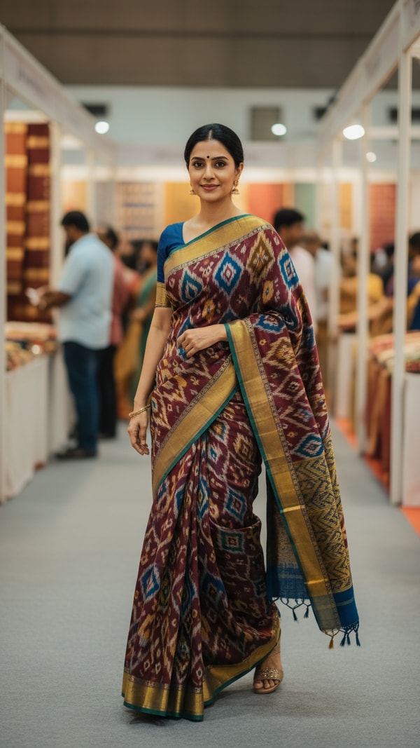 Pochampally Ikat Saree at Handloom Exhibition Walk - AI transformation template example