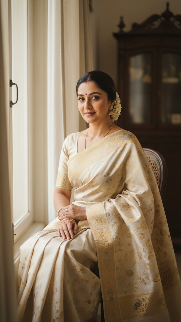 Venkatagiri Saree by Window with Soft Light - AI transformation template example